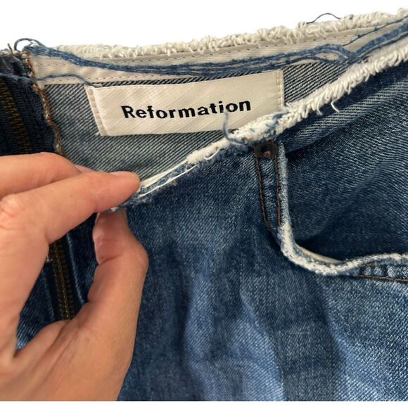 Reformation Zipper Jean Celtic Blue Size 28 Y2K Contrast Pockets Frayed Contrast - Picture 7 of 14